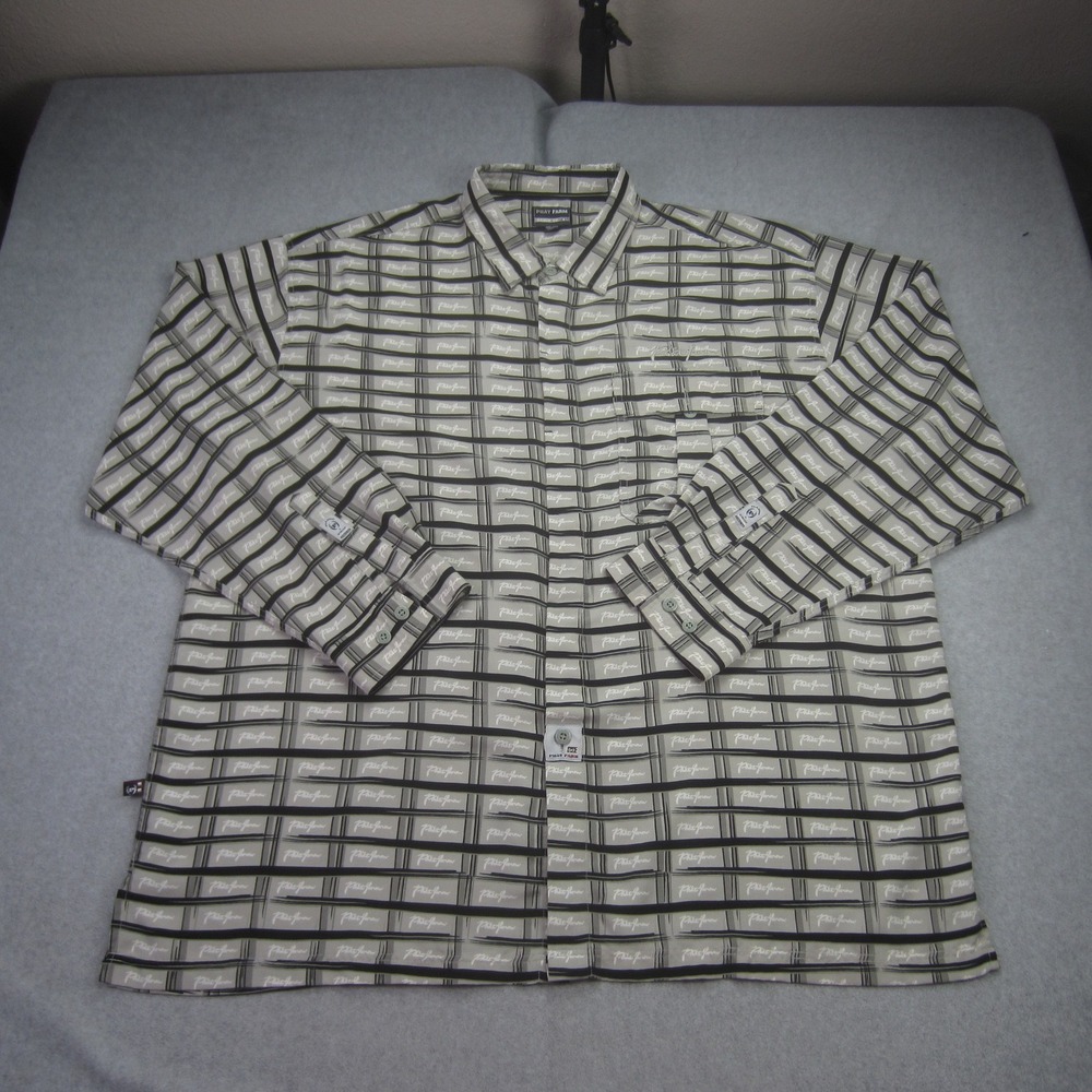 Phat Farm‎ Shirt Mens XXXL Gray Plaid AOP Logo Button Up Long Sleeve Korea